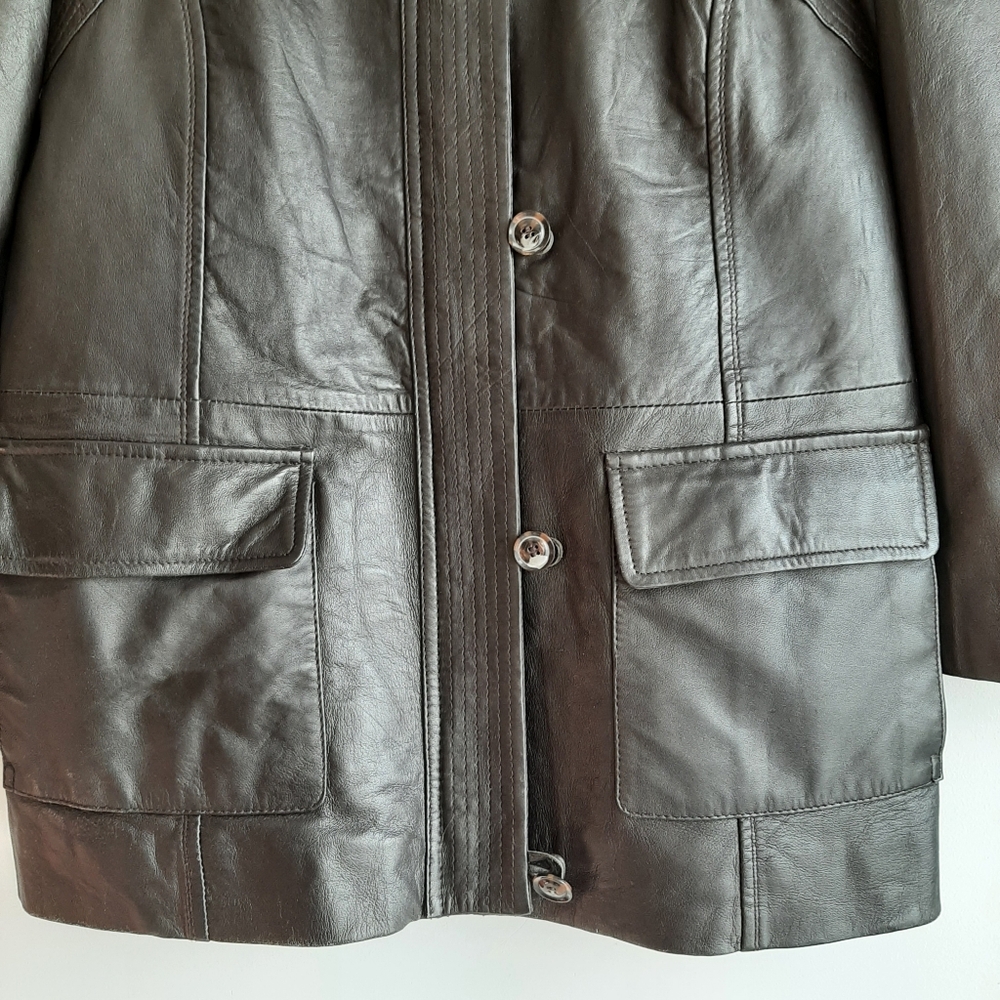 DANIER Genuine Soft Leather Button & Zip Front Jacket Dark Brown Short Coat Sz M - Picture 3 of 16